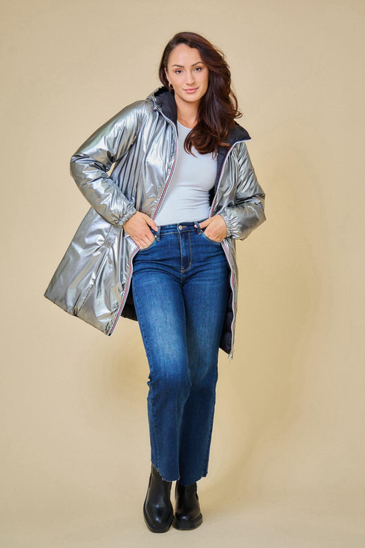 The reversible silver raincoat